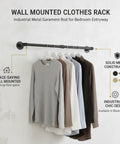 Space Saving Garment Rack for Entryway and Bedroom, Industrial Metal Clothes Rod, wall-mounted with shirts hanging, open-frame design