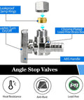 Solid As A Rock 2 Pack Quarter Turn Angle Stop Valves For Sink And Faucet Lines Premium Chrome Plated Brass with ABS Handle. 