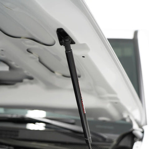 Hood Quicklift Plus System for Toyota Tacoma 2016 2023 Hood Prop Rod Eliminator Kit installed on open truck hood