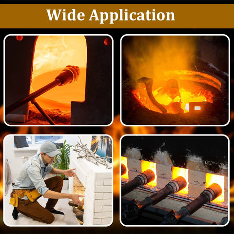 Amylove ceramic fiber insulation blanket, 60x24x1 in; collage views: furnace interior, kiln glow, fireplace install, pipes.