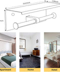 Diagram and examples of Stainless Steel Double Toilet Paper Holder With Shelf Wall Mounted Matte Black Finish Rustproof SUS304 Construction in various settings