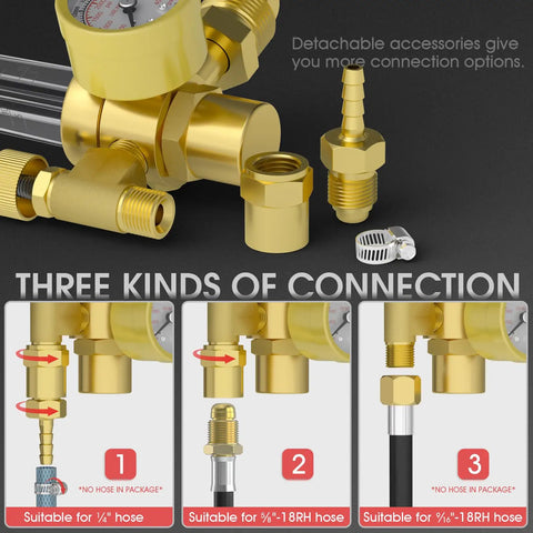 Argon And CO2 MIG And TIG Flow Meter Gas Regulator Gauge With 8 Foot Hose, Leakproof CGA 580 Inlet, Easy Setup For Welding