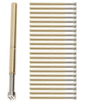 Top view of Brass Spring Test Probes 2.0mm 100 Pack With High Precision 0.02mm, aligned in two rows, showing tip detail.