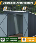 Six By Eight Ft Lean To Shed With Skylight And Double Doors, Metal Outdoor Storage Shed For Tools And Lawn Gear shown open
