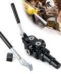 Heavy Duty Dual Joystick Hydraulic Directional Control Valve For Log Splitters And Small Tractors, Tough As Nails Loader Valve, 25 GPM, 3626 PSI High Pressure Hydraulic Valve For Loader And Splitter, shown in use with log splitter