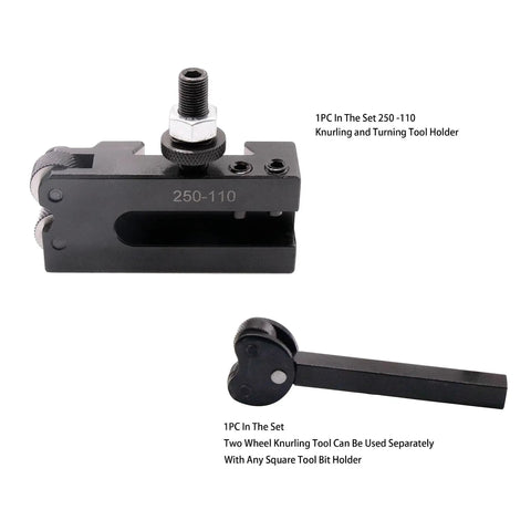 11 Piece Wedge Type Quick Change Lathe Tool Post Set For 6 To 12 Inch Swing with 250-110 knurling tool and 2-wheel knurling tool