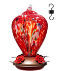 34 Oz Hand Blown Glass Hummingbird Feeder With Ant Moat For Outdoors Hanging And Leakproof Metal Base With Safe Ports