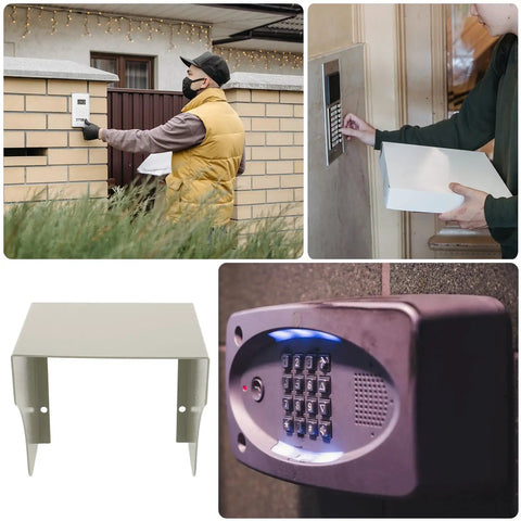 Beefy Iron Roof Cover for Electric Vehicle Charger Keeps Your Level 2 Wall Box Sweet by Blocking Rain Snow and Sun Damage while Offering Universal Fit for Standard Stations and Rock Solid Safety on a delivery box.