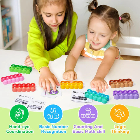 Children using the Ten Frame Math Learning Kit with 24 ten frames and 20 task cards for hands-on counting and number sense.