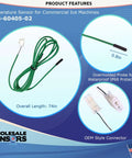 Green Cabinet Temperature Sensor Replacement 334-60405-02 Direct Fit OEM Quality, 74in cable, IP68 protection, OEM connector