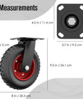 8 Inch Heavy Duty Swivel Caster Wheels With Polyurethane Flat Free Tire For All Terrain Outdoor Use, front view with measurements