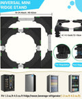 Universal Raised Appliance Stand With Adjustable Base And Four Heavy Duty Feet Multi Functional Pedestal For Refrigerator Washer And Dryer Easy Assembly No Fuss Black Finish, top and side views with dimensions