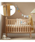 Straight Up Solid Carbon Steel Spring Loaded Plunger Latches Two Pack Heavy Duty Cabinet Bed Furniture Door Hardware With No Hassle Mounting Screws For Home Projects, shown on wooden crib.