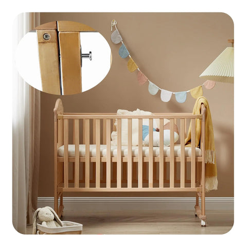 Straight Up Solid Carbon Steel Spring Loaded Plunger Latches Two Pack Heavy Duty Cabinet Bed Furniture Door Hardware With No Hassle Mounting Screws For Home Projects, shown on wooden crib.