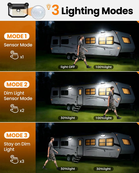 Magnetic RV Solar Lights Outdoor 178 LED 800LM Ultra Bright Porch Light With Motion Sensor IP65 Waterproof Exterior in 3 lighting modes