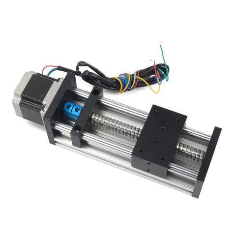 Pro Grade 100mm CNC Linear Stage Actuator with dual optical axis rails and 1605 ball screw, featuring NEMA23 stepper motor