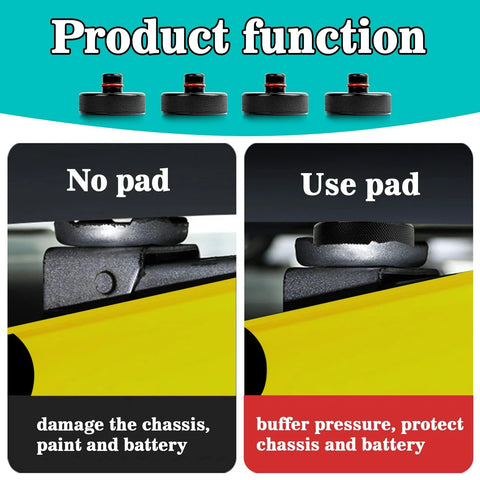 Tesla jack pad set (4-pack) for Model 3/Y/X/S; black rubber lifting pucks to protect chassis and battery.
