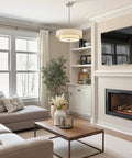White Semi Flush Mount Ceiling Light Fixture With 12 Inch Drum Chandelier in a modern living room setting.