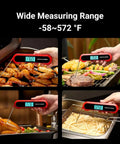 3X Faster 0.5 Second Instant Read Meat Thermometer With Auto Wake And Sleep measuring temperature of various foods in kitchen