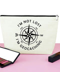 Im Not Lost Geocaching Gift Makeup Bag For Women Travel Essentials Zipper Pouch Cosmetic Bag with compass design