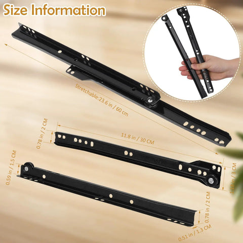 1 Pair Iron Drawer Slides Replacement Rails With Smooth Opening And Closing For DIY Projects, black and stretchable.