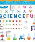 Totally Fun Science Bulletin Board Decor Kit with Chemistry Lab Cutouts, symbol cards, bubbles, and 'Science Fun' letters size chart