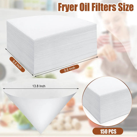 150 Count White Cone Oil Filters 10x10 Inches Pro Grade Grease Filtration Cones for Maple Syrup Making and Kitchen Use