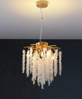 Gold Finish Crystal Tree Branch Chandelier With K9 Crystal Raindrop Pendants, 12 Inch Ceiling Light with Tassels, Elegant Design