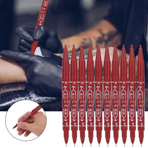 Smooth Double Ended Markers For Piercing And Art Projects, 10 Piece Set With Bold And Fine Tips, displayed during body art application.
