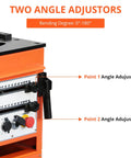 1600W Electric Rebar Bender And Cutter Two In One Steel Bar Tool With Foot Pedal, showing angle adjustors for 0-180° bends.