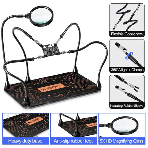 Must Have Helping Hands Soldering Station With 5X Magnifying Glass, Third Hand Soldering Tool And Holder With Four Adjustable Magnetic Supports