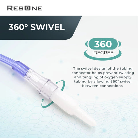 ResOne 360° swivel oxygen tubing connector on purple tubing with white cannula tip (5-pack)