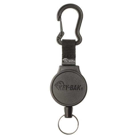 Retractable Carabiner Keychain With 36 Inch Cord, built tough as nails, black polycarbonate housing, stainless steel spring