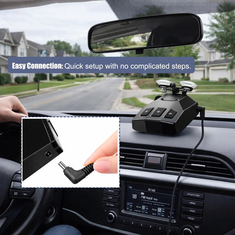 USB To DC 3.5 Power Cable For Radar Detectors 12V 6.56ft Long shown in car setup