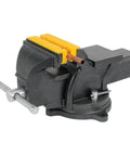 MV1 3-Inch To 6-Inch Polyurethane Soft Grip Vise Non-Marring Clamp with yellow pads, clamping a pipe