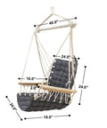 Chill Indoor Outdoor Hammock Chair With Wooden Armrests, Steel Spreader Bar And Anti Slip Rings, dimensions shown on image