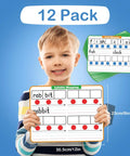 Child with 12 Pack Elkonin Boxes Phonemic Awareness Boards for Speech Therapy and Phonics Games, 9 by 12 Inch Dry Erase Whiteboards