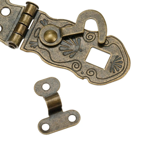 Antique Bronze Latch Lock For Wooden Boxes And Chests with floral pattern, showing toggle clasp and buckle lock pieces.