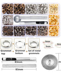 Grommet Kit 3 Sixteenth Inch 400Pcs Eyelet Set With 3 Piece Install Tools And Storage Box showing assorted grommets and tools