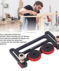 Rock Solid Double Wheel Bearing Locator Boards For Table Saw Featuring Grippy Rubber Rollers And Precision Sliding Plates For Zero Stress Wood Pressing Feeder Jig Assembly with aluminum frame and red rollers.