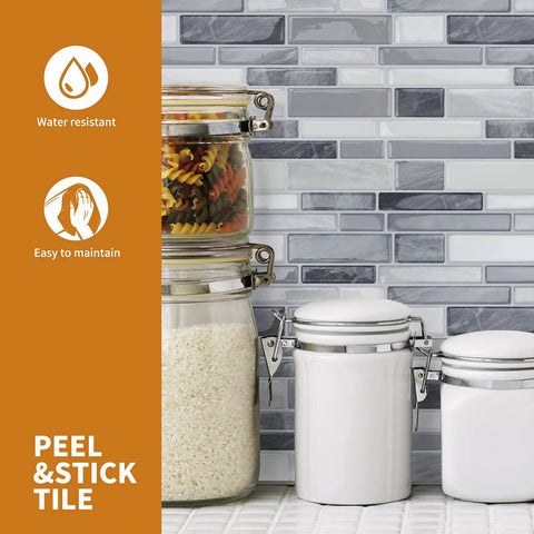 Peel And Stick Backsplash Tile 12x12 Gray For Kitchen And Bathroom with jars, easy DIY install, water resistant, modern design
