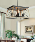 Farmhouse Pendant Light Fixture, 4 Light Geometric Rustic Chandelier For Kitchen Island And Dining Room hanging in room