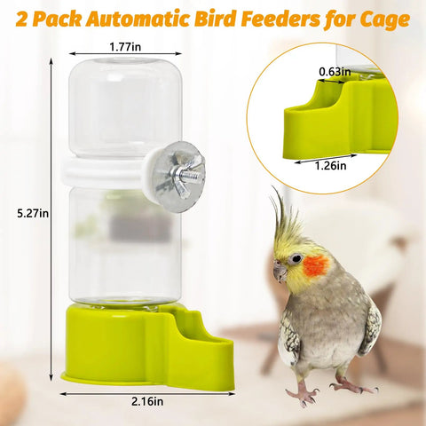 Awesome 2 Pack Automatic Bird Water Dispenser With No Mess Design For Parrot And Budgie Cages, 140ml size, green material, easy to clean.