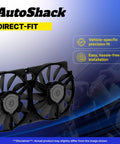 Straight Bolt Up Radiator Cooling Fan Assembly For Chevrolet Sonic 2012 To 2018 L4 1.8L with dual black fan blades.