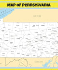 Pennsylvania 18x24 Laminated Wall Map Poster For Classrooms And Home, Bright Colors And Vivid Imagery, Kid-Friendly Educational Print