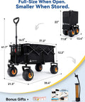 Beach Wagon With Balloon Wheels Seven Point Five Inch Soft Sand Glide Heavy Duty Cart 330 Lb Capacity Foldable Utility Wagon