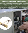 Technician installing Thermal Limit Switch for Furnace Overheat Protection 180F L18030 Cutoff Safety Device next to furnace.