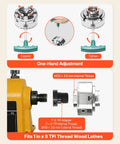 One-hand adjustment of Built Tough 4 Inch Wood Lathe Chuck 4 Jaw Self Centering Bevel Gear Set With 1 Inch 8 TPI Thread And Adapter