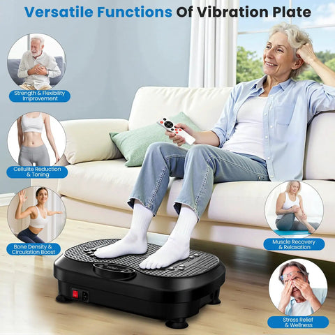 Vibe Plate Vibration Exercise Machine For Lymphatic Drainage 200 Levels Full Body Workout Stand Shake Board in use by woman