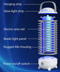 Rechargeable 4200V Bug Zapper With USB Power, LED Light, Indoor Outdoor Use, IP66 Waterproof Portable Electric Fly Zapper With Hook diagram